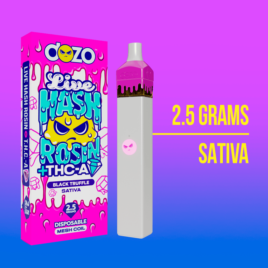 2.5g Dozo Live Hash Rosin THC-A Vape: Sunday Driver (Hybrid)