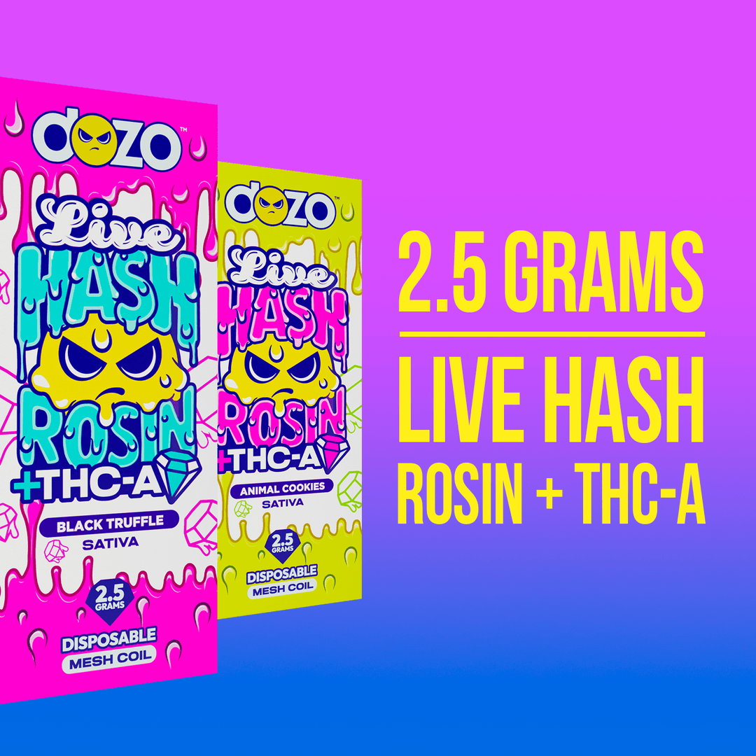 2.5g Dozo Live Hash Rosin THC-A Vape: Sunday Driver (Hybrid)