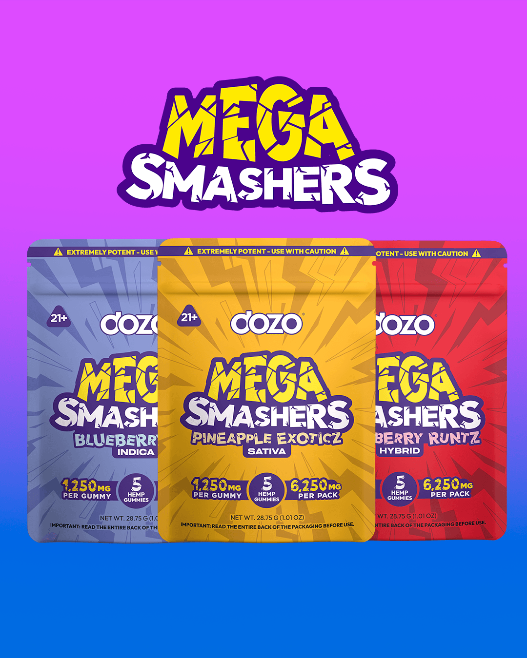 Dozo Mega Smashers – 1,250mg Ultra-Potent Gummies (5ct)