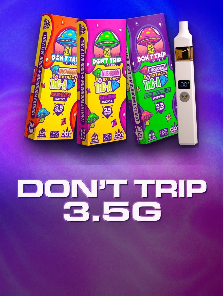 Dozo Don't Trip 3.5g mushroom vape, three strains